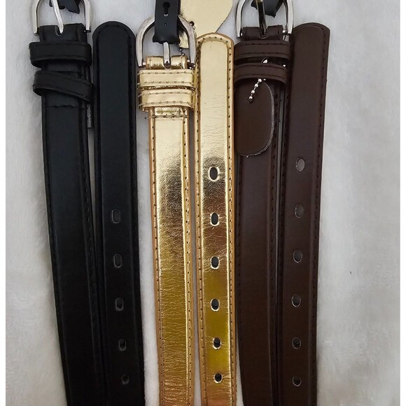 LOT of 3 NEW Women's XL Skinny Belts Black Gold Brown Faux Leather Buckle Set - Picture 3 of 8